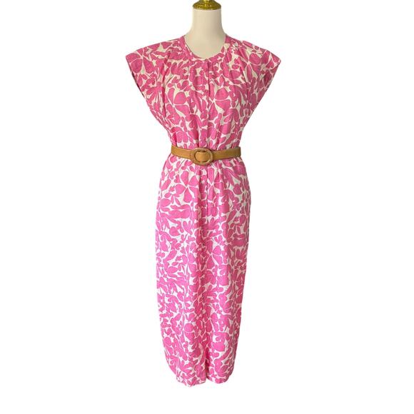 Apiece Apart Mirada Short Sleeve 100% Linen Maxi Dress Pink Burst Floral Size 6 - Picture 1 of 12